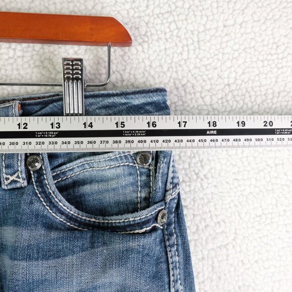 Rock Revival Jeans Mens 31x32  Straight Blue Stone Wash Whiskers Rhinestones - Picture 6 of 13